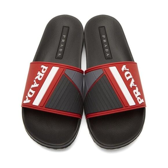 PRADA Sport Men's Black & Red Rubber White Logo Sandal Slides Size 10 - Picture 4 of 12